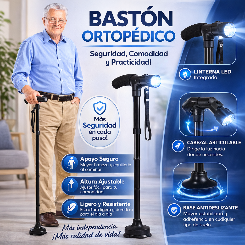 Seguridad y Comodidad al Caminar – Bastón Ajustable LED