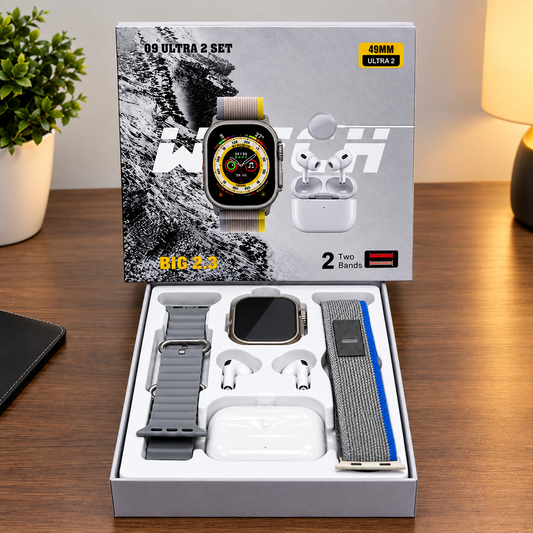 Kit Q9 Ultra 4 en 1 — Smartwatch + Audífonos + 2 Correas